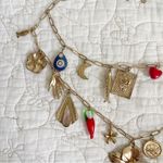 Free People  Maxamillion Charm Necklace Flower Power Chain Link Gold Tone Photo 2