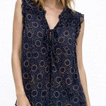 Band of Gypsies  Sheer Blue Yellow Boho Blouse Tie Front Ruffle Y2K Top Size M Photo 0