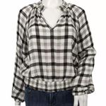 Cloth & Stone Plaid Top Women’s Size XS Black White Long Sleeves V-Neck Soft Photo 1