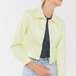 Urban Outfitters Xander Cropped Pale Neon Yellow Vegan Leather Jacket Photo 0