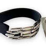 Chico's Chico’s Wide Belt French Hook Clasp Antiqued Nickel Buckle Black Size Medium NWT Photo 0