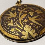 Round Damascene Floral and Bird Pendant Brown Photo 3