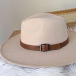 Beige fedora with brown faux leather buckle trim, brand new Tan Photo 2