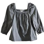 J.Crew  Penny Peasant Gingham Square Neck 3/4 Sleeve Top Black White XS Photo 0