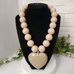 Statement Chunky Taupe Bead Necklace with Heart Pendant Tan Photo 0