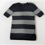 Ann Taylor Womens NAVY GRAY STRIPE SHORT SLEEVE GOLD BUTTONS SWEATER SIZ… Photo 1