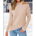 Kirundo Cut Out Sweater Womens Large Beige Ribbed Knit Pullover Long Sleeve Top Tan Photo 6