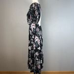AFRM Womens Maxi Flare Dress M Medium Black Floral Balloon Long Sleeve Open Back Photo 3