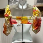 Revolve Rumer Sunshine Linen Floral Puff Sleeve Crop XXS NWT Garden Party Picnic Yellow Photo 1