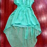 Olivaceous 100% silk plunging V-neck aqua high low dress size small Photo 2