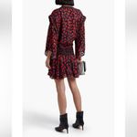 IRO  River Smocked Fil Coupe Mini Dress Women's Size 2‎ Red Blue Silk Blend Print Photo 2