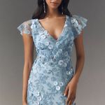 Mac Duggal  68192  Blue Embroidered Applique Wrap Over Flutter Sleeve Gown Photo 3