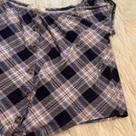No Comment Off Shoulder Top Navy Plaid Photo 4