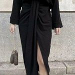 ZARA  Size XL Dress Plunging V-Neck Ruch Draped Waist Midi Black Limited Edition Photo 0