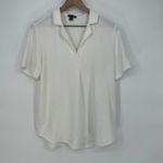 Hilary Radley  White Short Sleeve Collared V Neck Blouse Top Size S Photo 1