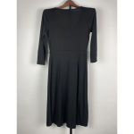 Loft  Black Plunge V-Neck A-Line Slinky Knee Length‎ Dress Size 8P Photo 5