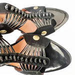 Anthropologie No. 704b Digna Black Suede Caged Heels Wedge Size 37.5 Gold Luxe Photo 5