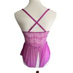 Gorgeous! Lilac Satin Lace Rose Negligee Open Crotch S Purple Photo 3