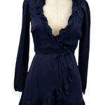 Aritzia  Sunday Best Taro Wrap Dress Mini Ruffle‎ Satin Navy Blue Size 00 Photo 0
