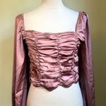 Boho fairy cottage whimsi Ruched Long Sleeve Crop Top large Blouse Mauve Pink L Photo 0