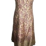 Ideology Strapless Silk Midi Dress Size 8 Gold Pink Lace Trim Zipper Lined Photo 0