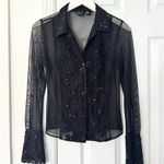 INC Petites Vintage Black Mesh Lace Sequin Trim Collared Buttondown Blouse Small Size undefined Photo 0