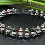 Rainbow Stainless Steel Bling Mini Motorcycle Bike Chain Bracelet 28.7g Photo 0