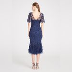 Theia Gretchen Appliqué Sequin Cocktail Dress Navy NWT Size 4 Floral Midi Dress Blue Photo 2