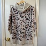 Anthropologie  XS Sweater Dress Grey Leopard Print Cowl Neck Knit Mini Photo 1