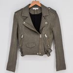 IRO Ashville Lamb Leather Moto Jacket Gray Women's 36 S Cropped Biker Zip Sleeve Photo 0