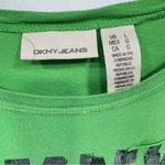 DKNY Jeans Green Y2K Graffiti Logo Tee 100% Cotton Raw Edge Cap Sleeves Large Photo 3