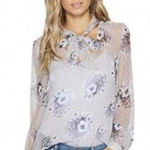 Bishop and Young Gray Lavender Sheer Floral Bow Blouse - Size - Small Photo 0