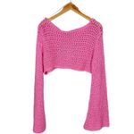 Pretty Damage Pink Crochet Bell Long Sleeve Crop Knit Boho Top Sz Small NWT Photo 2