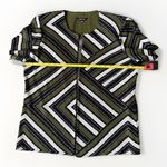 Misook  L Round Neck Knit Jacket Cardigan Green Black Contrast Trim Geometric Photo 8