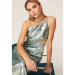 Toccin Dress Womens 4 Blue Sequin Cut Out Gown Formal Long Mesh Cocktail Party Photo 3