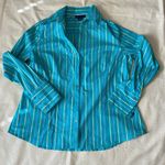 Attention  Women’s Green Striped Big Cuff Button Down Collared Shirt Photo 0