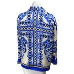 ZARA  Womens Blue Silk Satin Geometric Long Sleeve Button Down Blouse Shirt Top S Photo 1