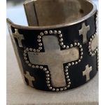 Vintage Silver Cuff Bracelet Cross Religious Handmade Sz 7 Photo 7