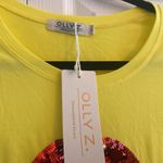 Womens Large Bold Red Sequin Lip Italy Maxim Art to Wear NEW Cherry Girl Top Yellow Photo 2