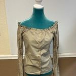 United Colors Of Benetton Off-Shoulder Blouse Women’s Size M Beige Button Front Photo 0