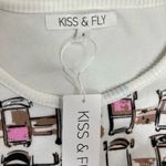 Kiss & Fly small Off White 3/4 Sleeve Shopping Girl Embellished Sweater Knit Top Photo 3