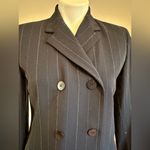 Liz Claiborne Navy Blue Pin Stripe Double Breasted Long Blazer Sz 6 With Pockets Photo 4