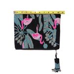 Denmari Punta Cana Beaded Clutch Black Pink Flamingos Tropical Leaves Handmade Photo 7