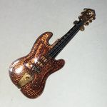 Western Germany Gold Tone and Brown Enamel Guitar Brooch Photo 1