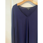 Lulus Tunic Blouse Womens Size L Dark Blue V Neck Long Peep Sleeve Bow Tassel Photo 1