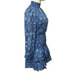 Kourt Sz Small Blue Paisley Print Luke Dress Tiered Mini Skirt Smock Waist/Neck Photo 3