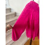 Free People  Hot Pink Floral Print Blouson Sleeve Oversize Long Sleeve Blouse Photo 5