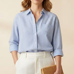 Ralph Lauren Lauren  Blue White Stripe 3/4 Sleeve Cotton‎ Button Up Shirt XL Logo Photo 0