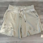 philanthropy XS NWOT Cocoa Casual Walking Shorts, distressed,adjustable waist, waist is 12 with stretch to 14, length from top to bottom is 14 Tan Photo 3