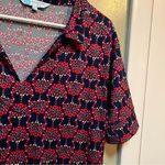 Escapada  Living Shift Dress Collared Short Sleeve Navy Floral Split Neck L Photo 5